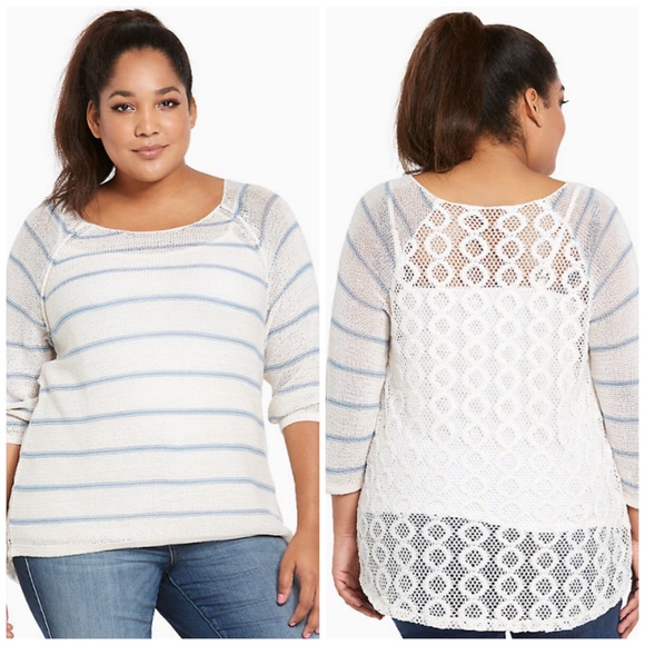 NWT Torrid STRIPED CROCHET BACK SWEATER Size 1x